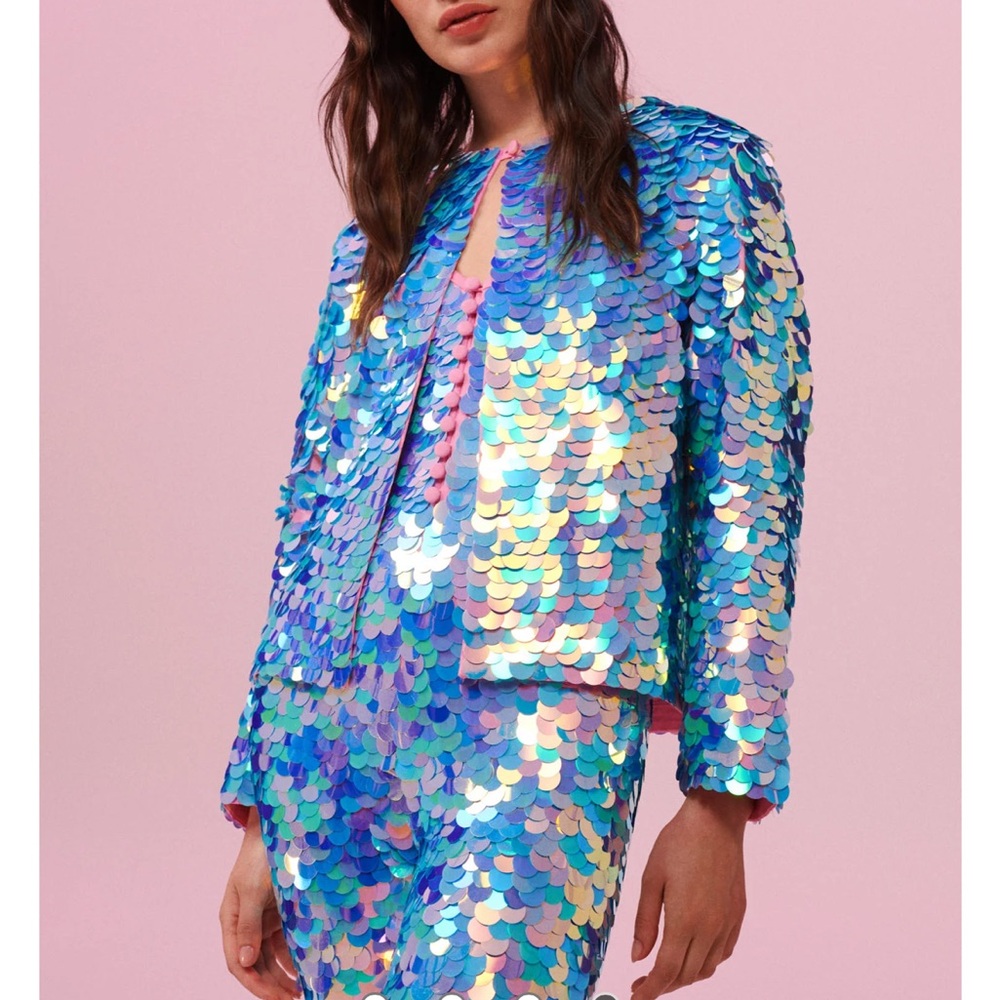 Rosa bloom penny sequin jacket sapphire size xs